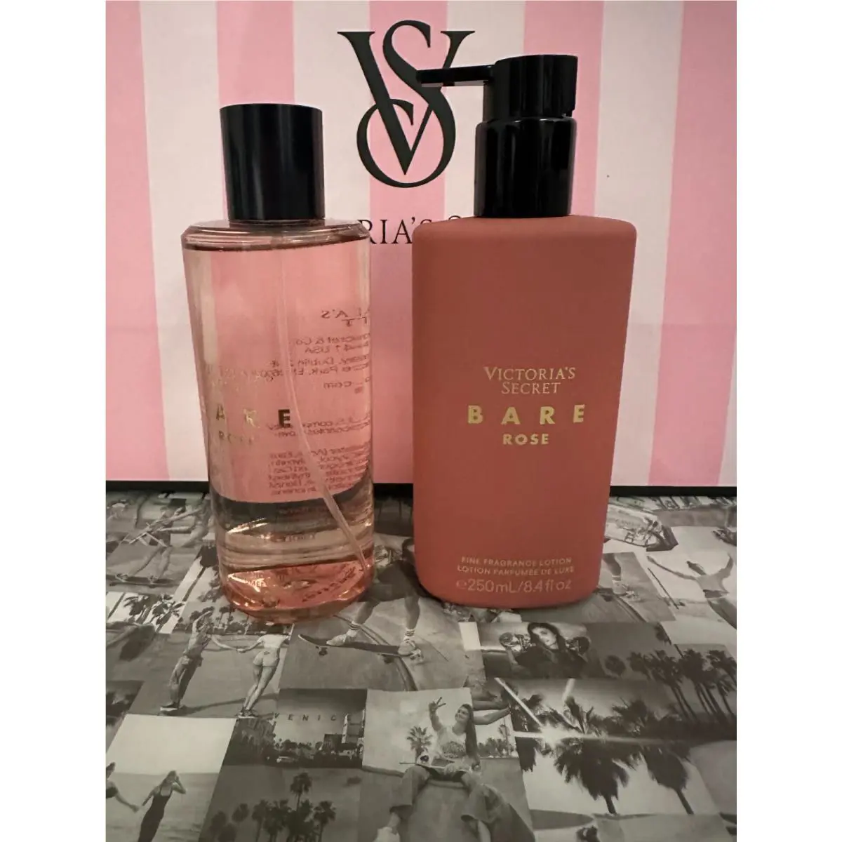 Set Victoria`s Secret Bare Rose Fragrance Body Mist Body Lotion 8.4 fl oz
