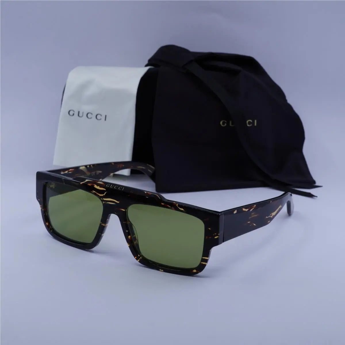 GG1460S 002 Striped Brown Havana/green 56-16-145 Sunglasses by Gucci