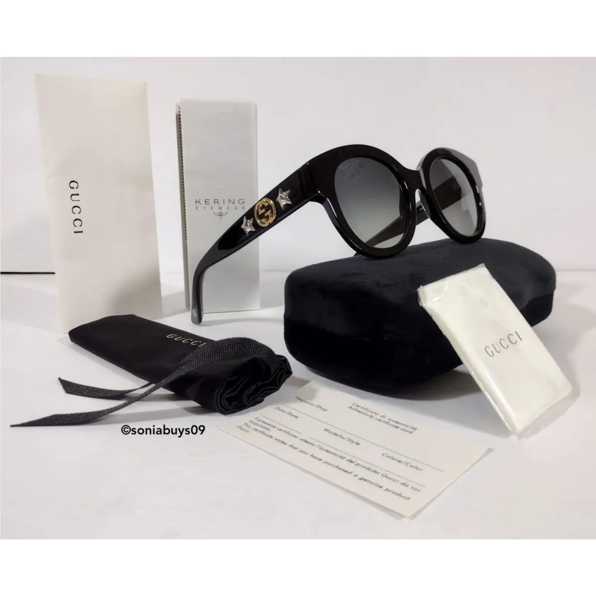 Gucci Round Women`s Sunglasses Black Gray Gradient