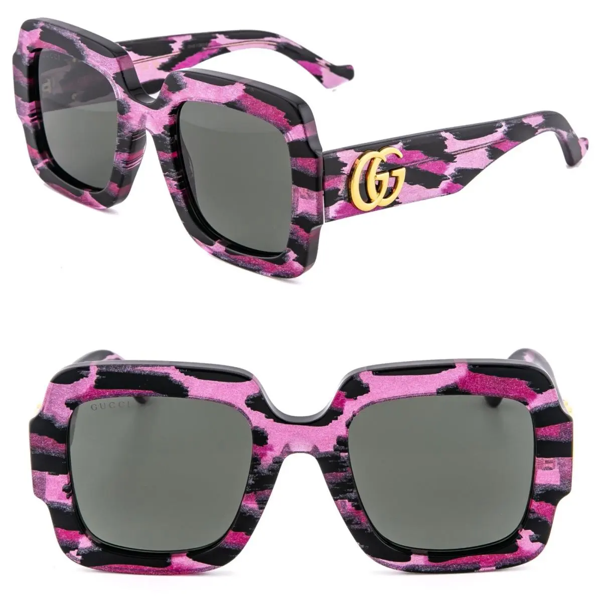 1547 Pink Glitter Zebra Bold Geometric Sunglasses GG1547S 003 by Gucci