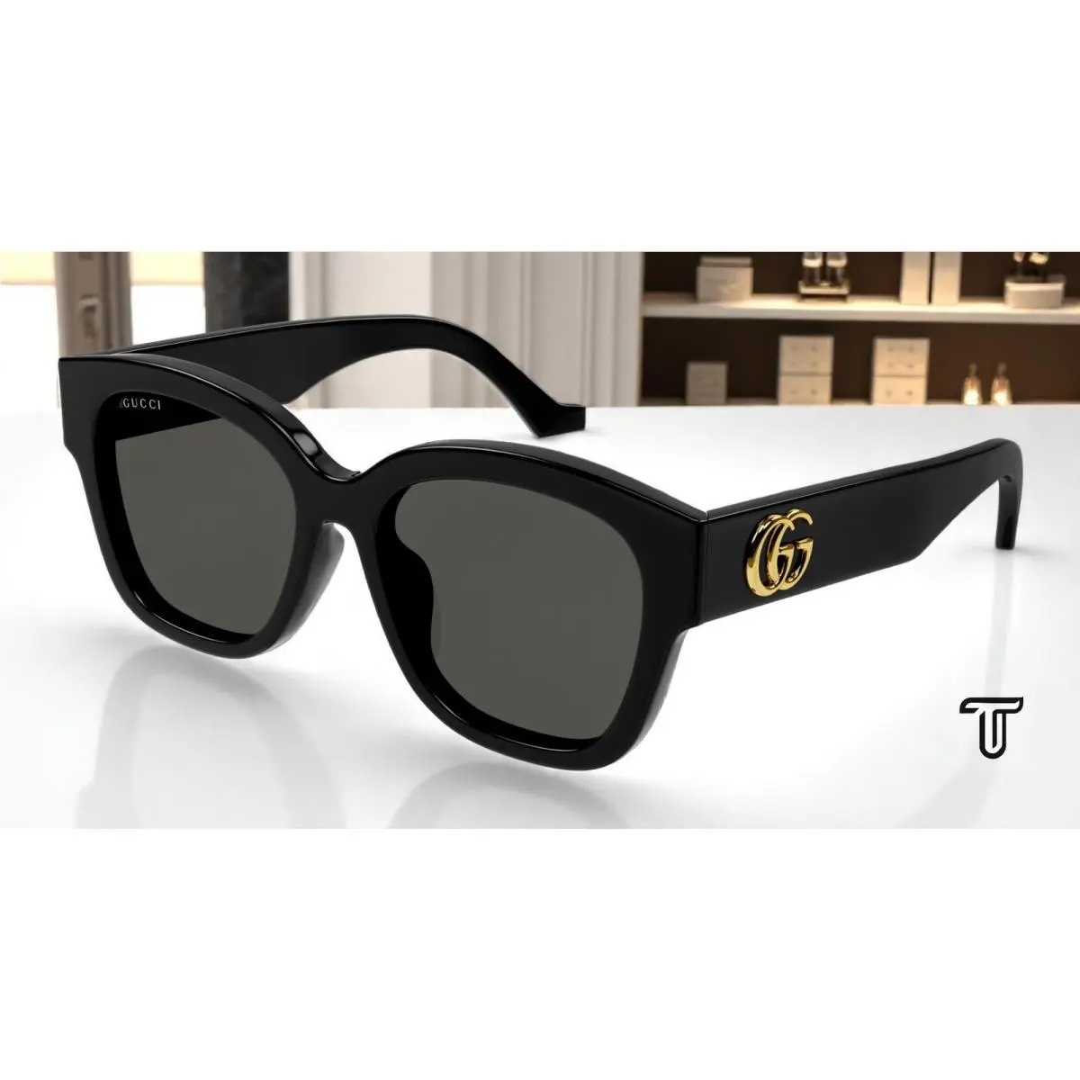 GG1550SK 001 Emblem Black Grey 54 mm Women`s Sunglasses by Gucci