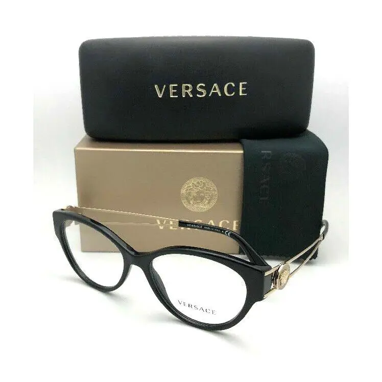 Versace Rx-able Cat Eye Eyeglasses VE 3254 GB1 54-16 140 Black Gold Frames