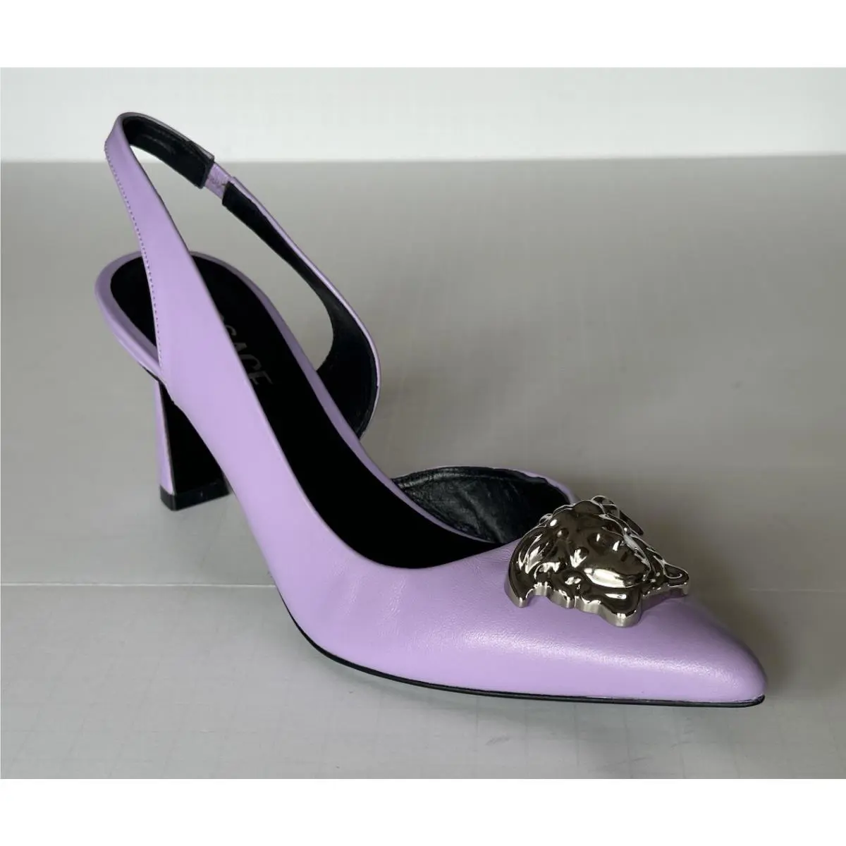 Versace Sling Back Women‘s Leather Pump Shoes Baby Violet 10 US 1009701