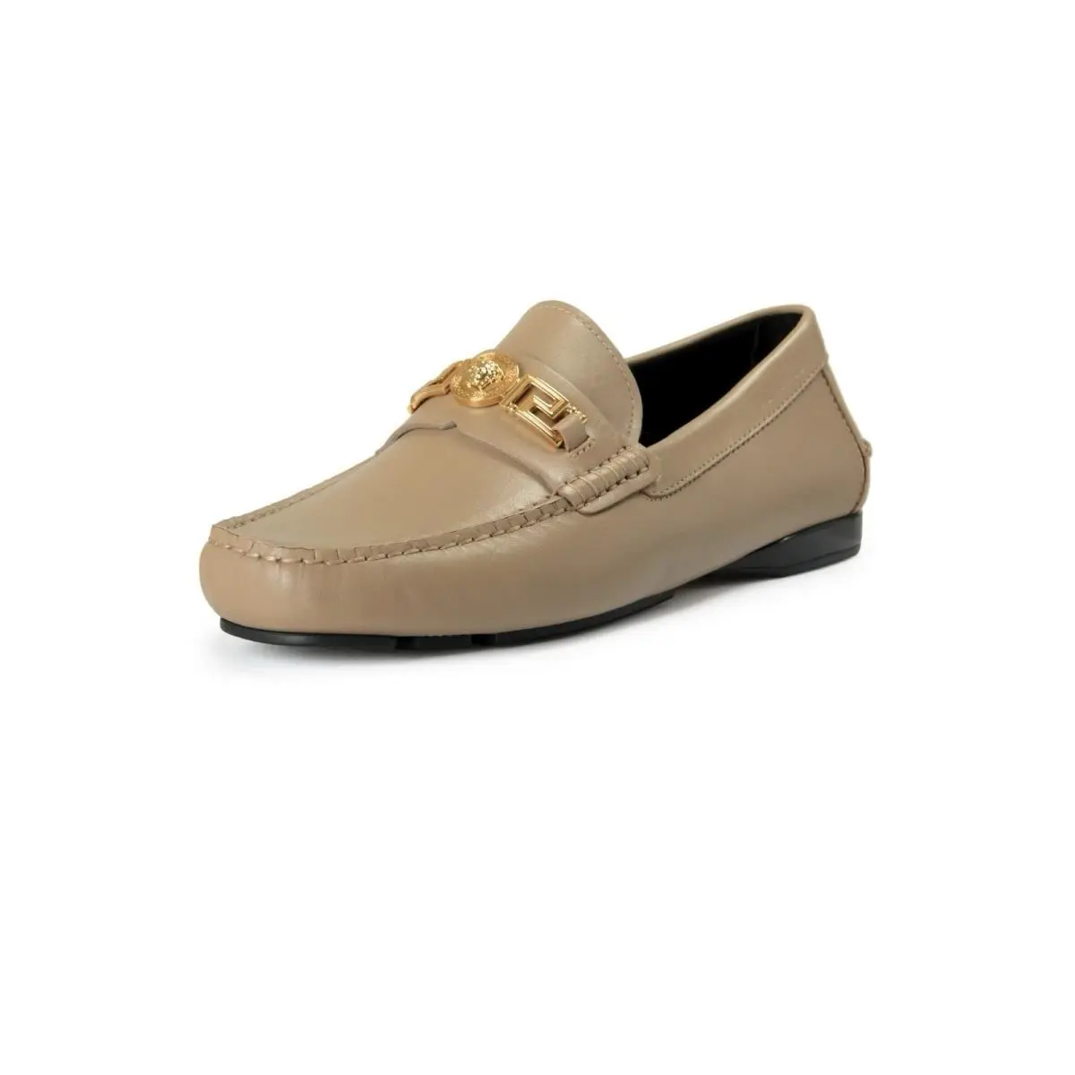 Versace Men`s Taupe Leather Gold Medusa Car Shoes Loafers Shoes 40.5 IT$890