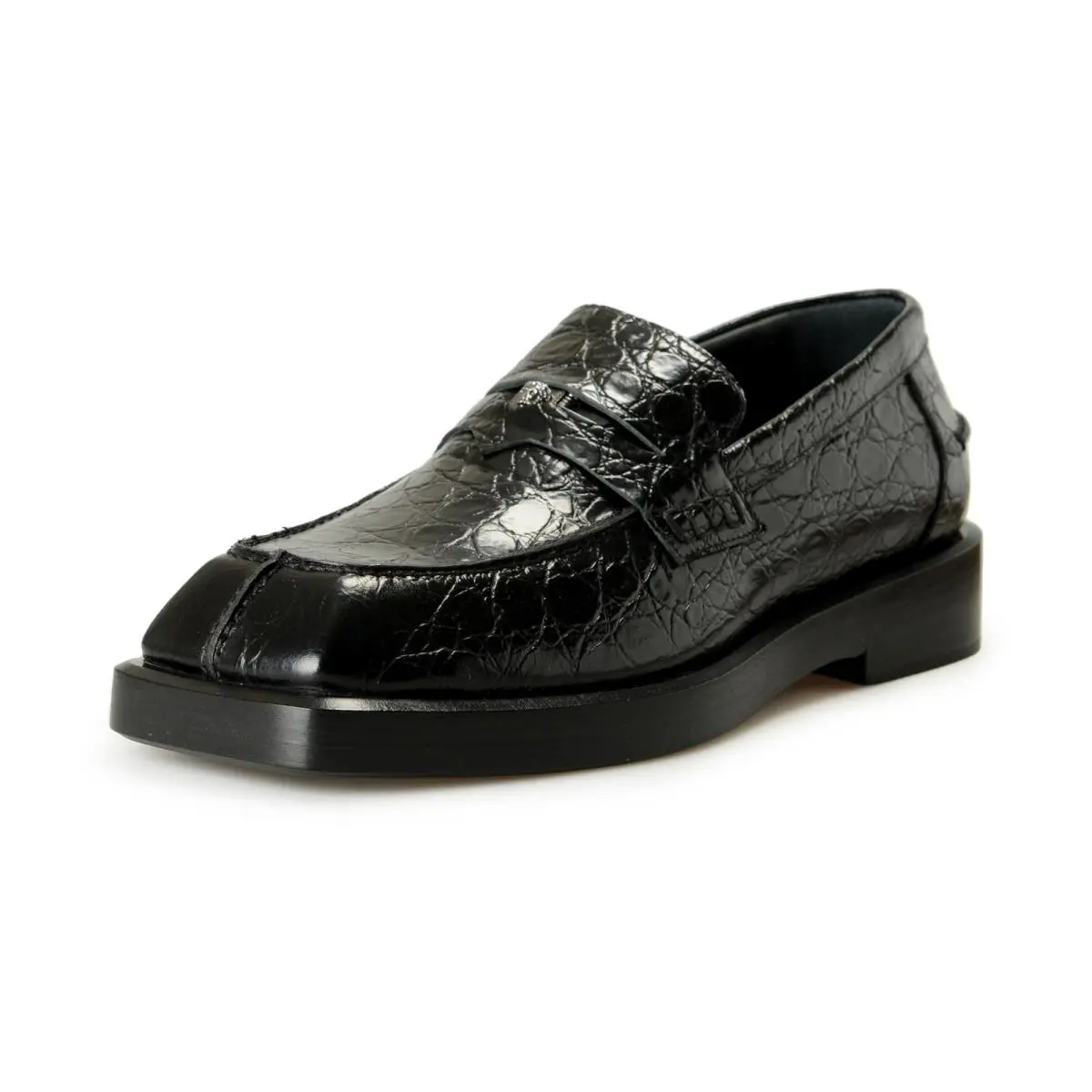 Men`s Black Croc Print Leather Slip On Loafers Shoes US 13 IT 46 by Versace