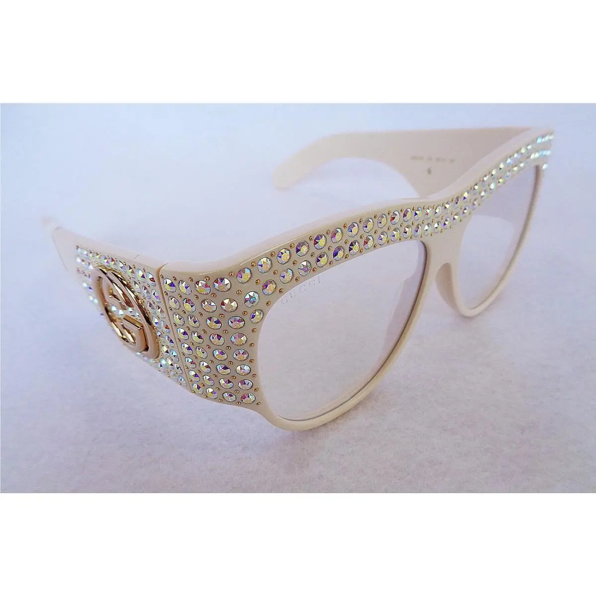 Gucci Woman`s Sunglasses GG0144S 004 Ivory Rhinestones Made IN Italy