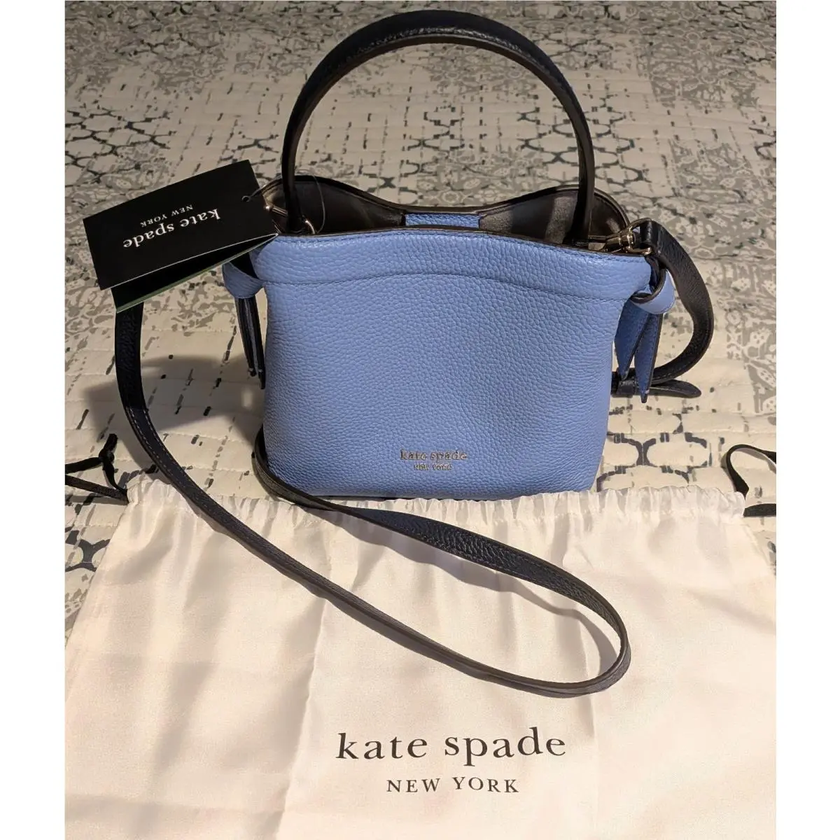 Kate Spade Knott Mini Crossbody Tote Bag Blue Leather Purse Designer Handbag