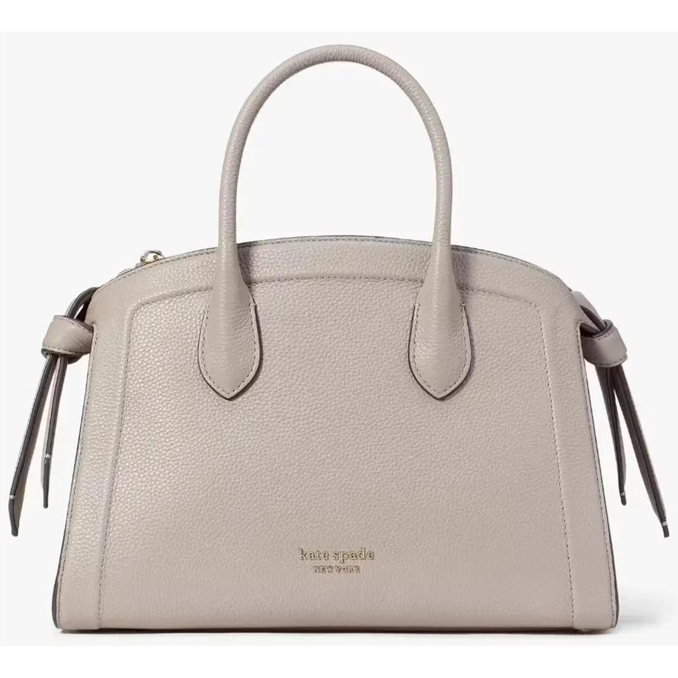 Kate Spade Knott Zip Top Satchel Bag Taupe Gray Leather Purse KC897