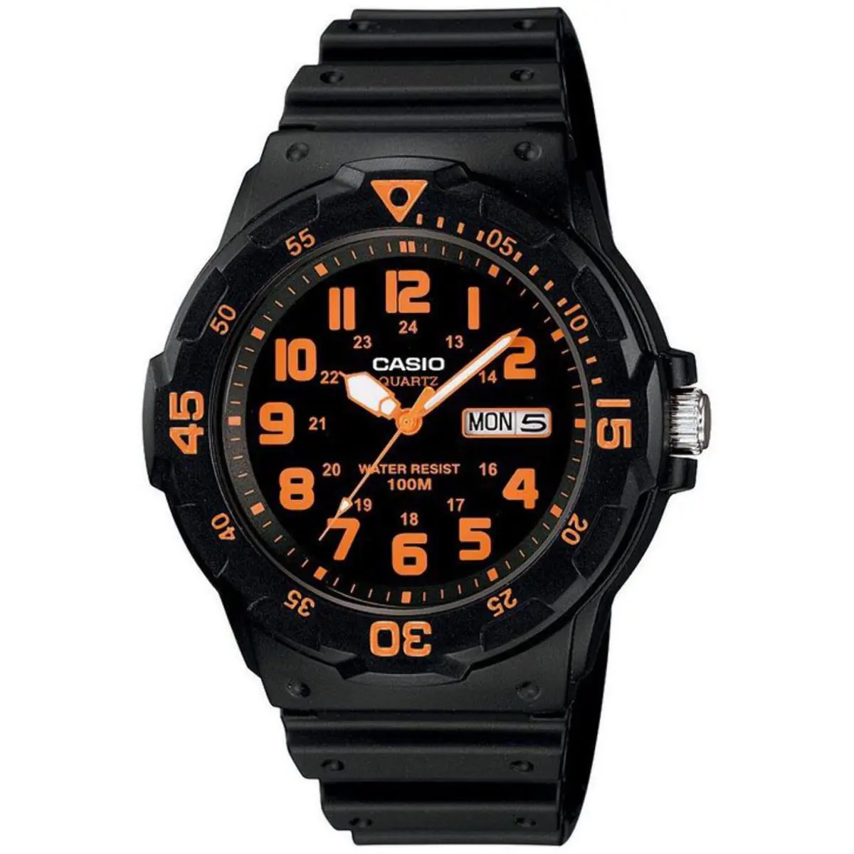 Casio MRW200H-4B Men`s Black Diver`s Style Sports Watch MRW200H-4BV - Black, Dial: Black, Orange, Band: Black