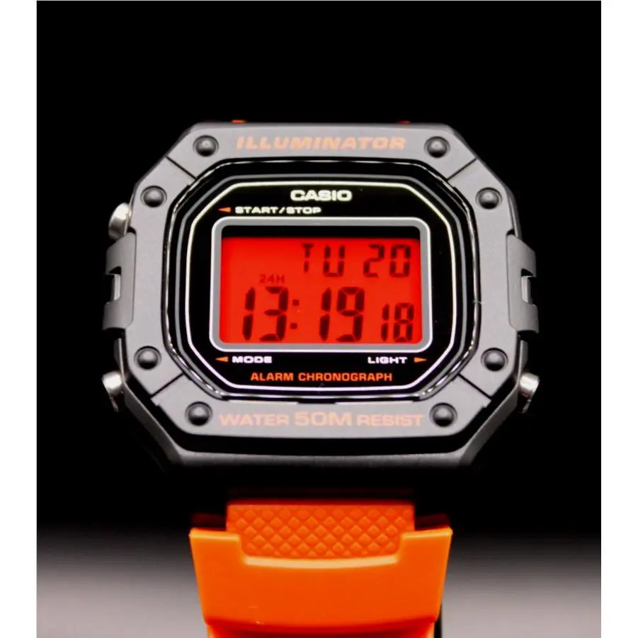 Custom Red Casio W218H - Orange Strap Limited Edition