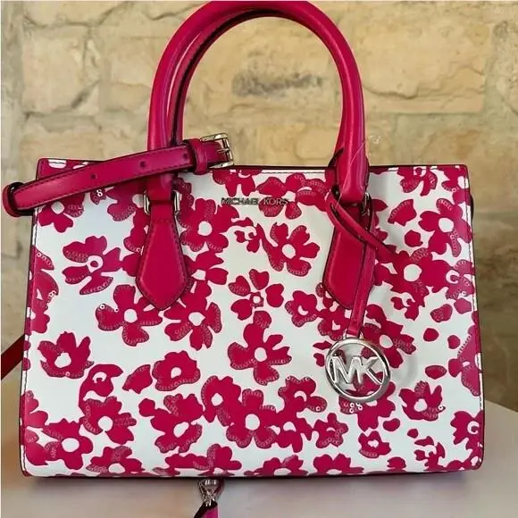 Sheila Medium Sequined Floral Satchel/bifold Wallet Dragonfruit Handbag by Michael Kors