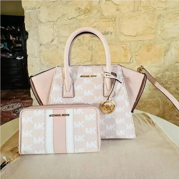 Avril Large Leather Satchel Bag/phone Case Wallet Powder Blush Bundle 2Pcs by Michael Kors