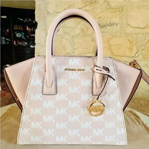 Avril Large Leather Satchel Bag/phone Case Wallet Powder Blush Handbag by Michael Kors