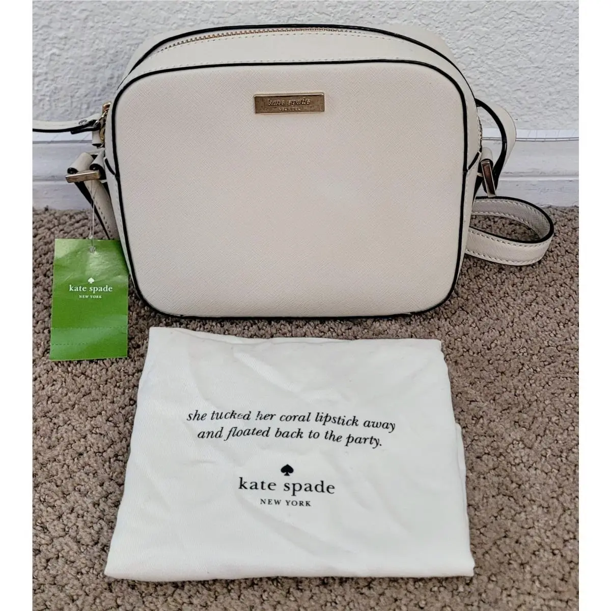 Kate Spade Cross Body Cow Leather Bag Ivory Dustbag Retail