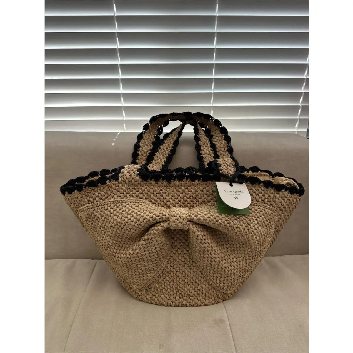Kate Spade New York x Target Raffia Bow Tote Bag Natural New In Hand