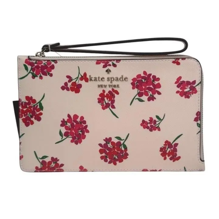 Kate Spade Staci Floral Medium L-zip Wristlet Fresh Peach Msrp: 139
