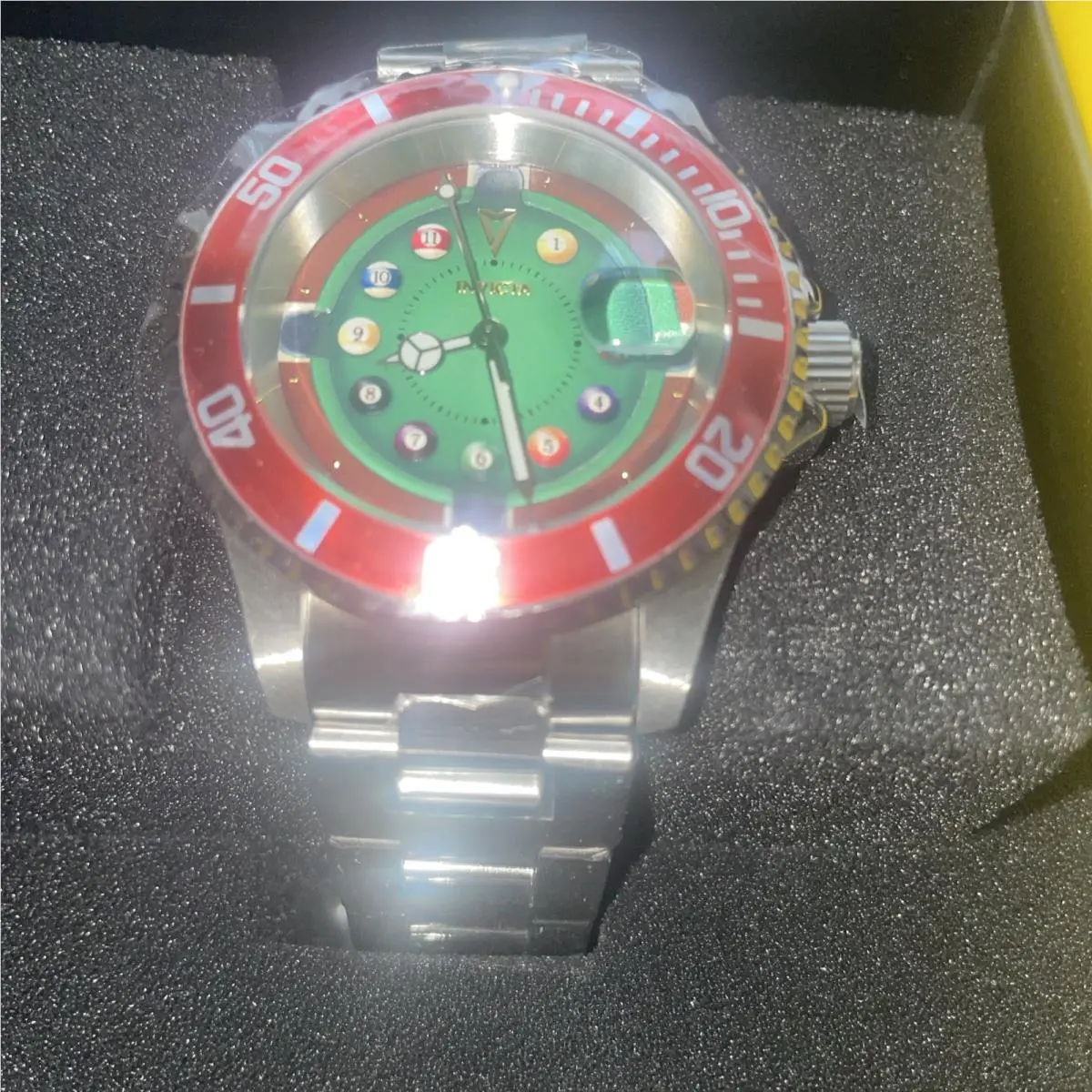Pro Diver 40mm Pool Table Quartz Green Dial Men`s Gold Tone Diver Watch by Invicta