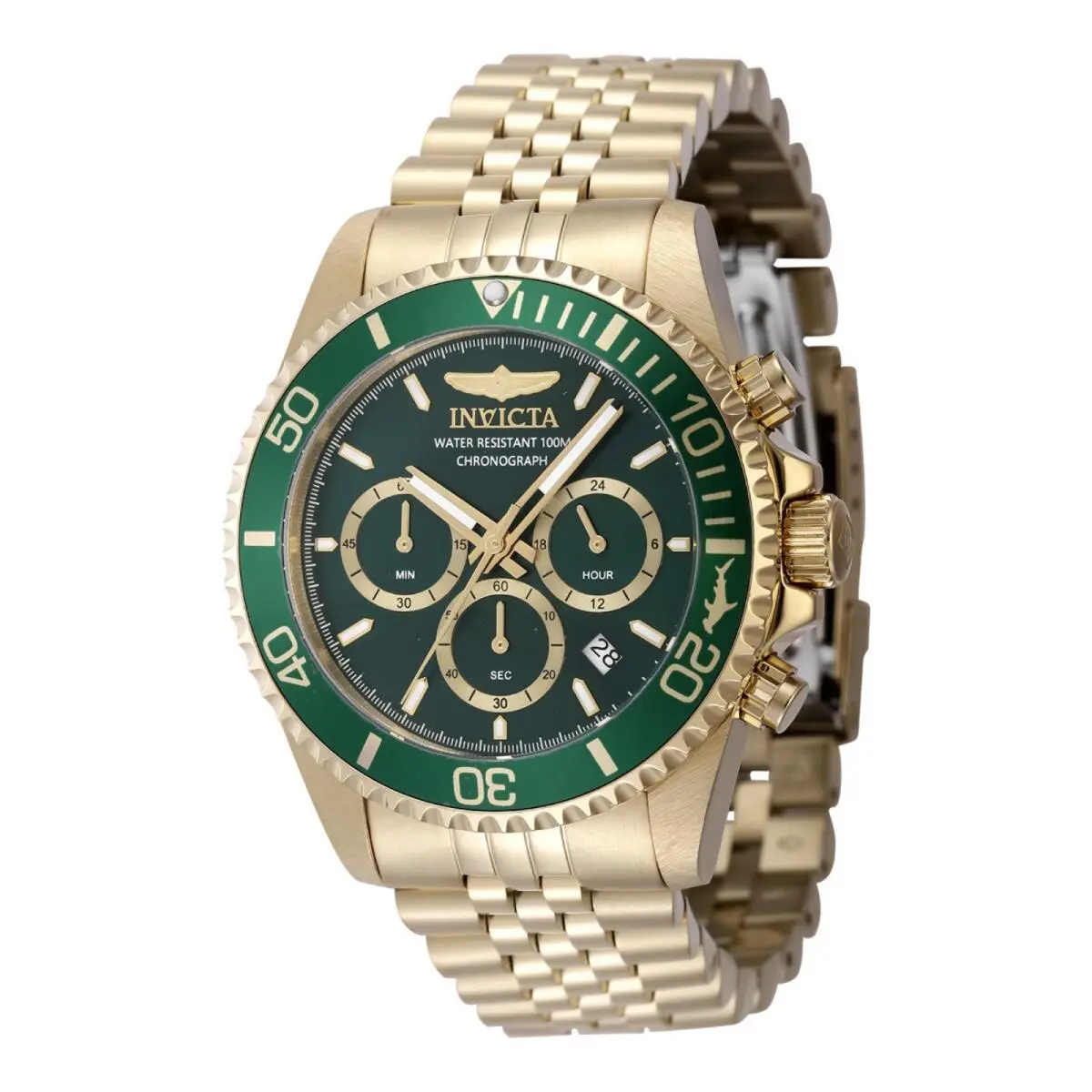 Invicta Pro Diver Titan Men`s Luxury Watch Chrono Green Dial - 43mm Gold