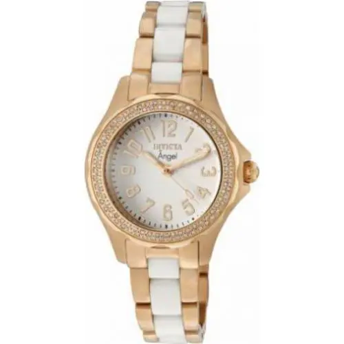 Invicta Angel 1781 Women`s White Dial Rose Gold Diamond Bezel Dress Quartz Watch