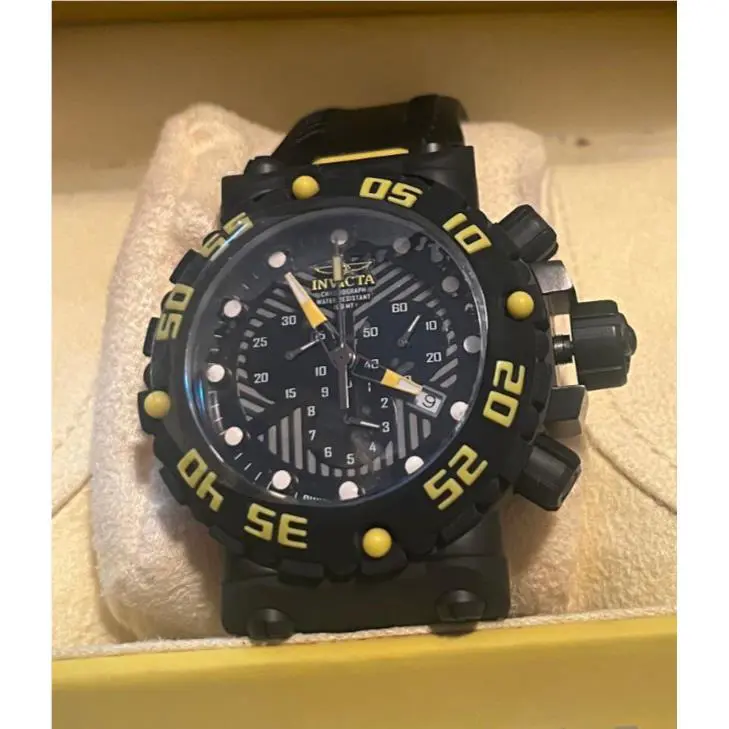 Invicta 10048 Men Subaqua Chrono Black Dial Black Leather Band Quartz 50mm Watch