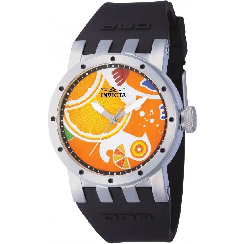Invicta 10439 Women`s Dna Recycle Art Silicone Band Swiss Quartz 40mm Watch - Dial: Orange, Band: Black, Bezel: Silver