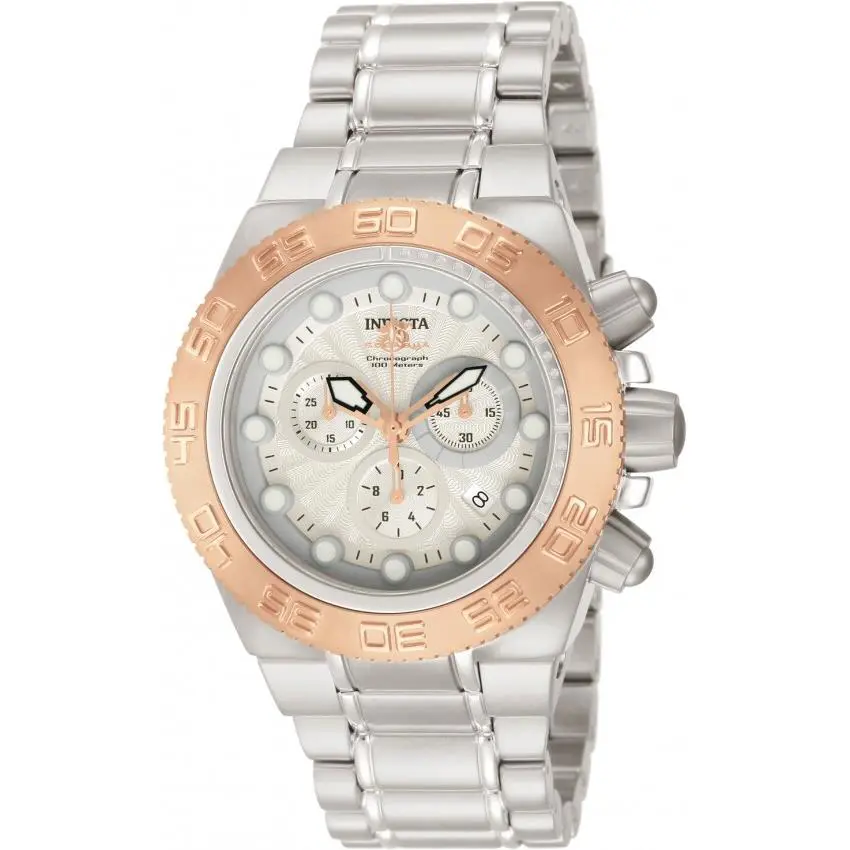 Invicta 10848 Men`s Silver Dial Subaqua Swiss Silver-tone Sports Watch - Dial: Silver, Band: Silver, Bezel: Rose Gold
