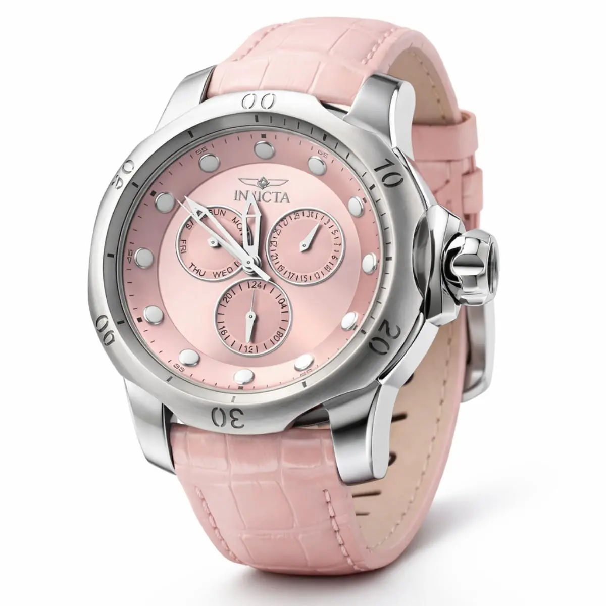 Invicta Venom Iron Rose Men`s 54mm Pink Leather Quartz Day Date Watch 49172 - Dial: Gray,Pink,Silver,White, Band: Pink, Bezel: Black,Gray,Silver