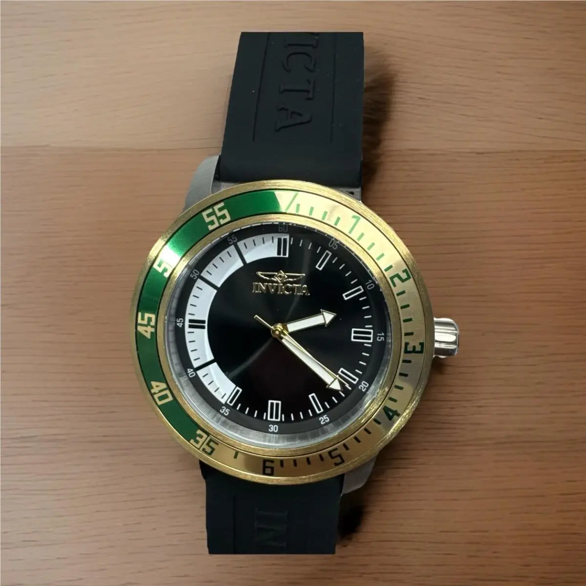 Invicta Specialty Watch Men 45mm Stainless Steel Gold Green Black Silicon Quartz