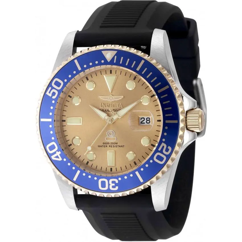Invicta Men`s 48216 Pro Diver Quartz 3 Hand Gold Dial Silicone SS Watch