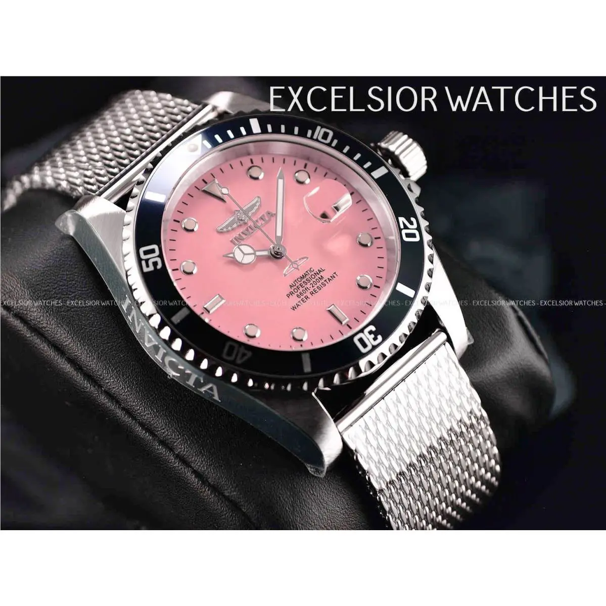 Invicta 47mm Grand Pro Diver Miyota Automatic Pink Dial Silver Tone SS Watch
