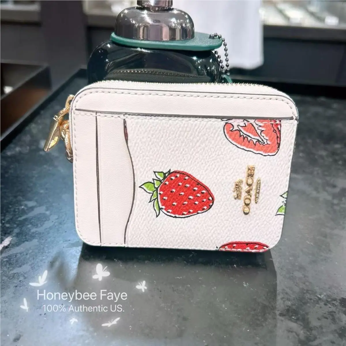 Coach Zip Card Case with Strawberry Print CAR32