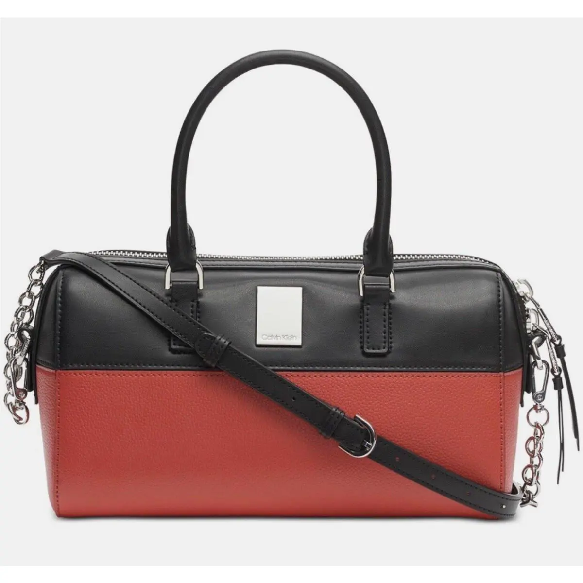 Authenticcalvin Klein Tonya Leather Satchel Small Xbody Bag Red Black Silver