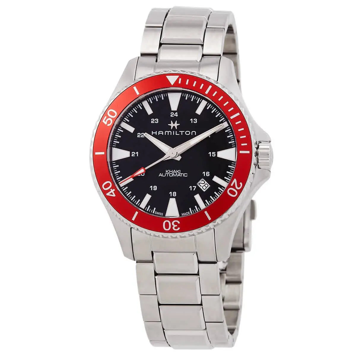 Hamilton Khaki Navy Scuba Automatic Black Dial Watch H82405130 - Dial: Black, Band: Silver-tone, Bezel: Silver-tone