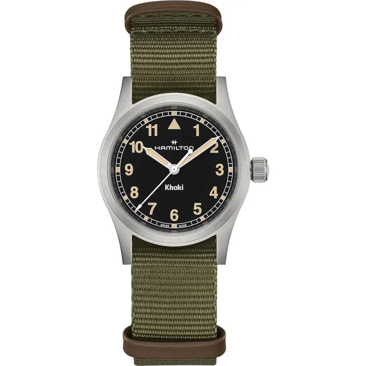 Hamilton Khaki Field Quartz 33mm Black Dial Green Strap Watch H69301930