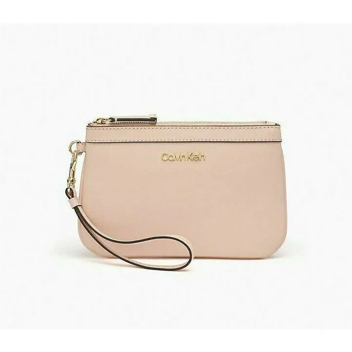 Calvin Klein Women`s Saffiano Leather Large Zip Wristlet Pale Pink