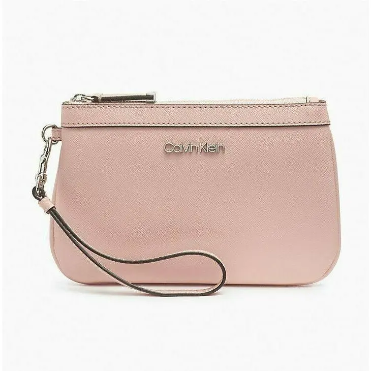 Calvin Klein Women`s Saffiano Leather Large Zip Wristlet Blossom-pink