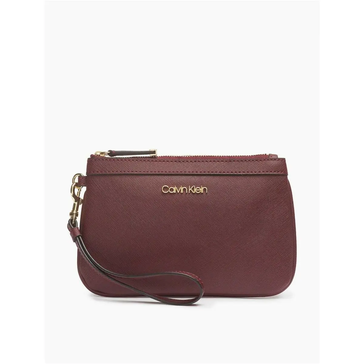 Calvin Klein Women`s Saffiano Leather Large Zip Wristlet Merlot
