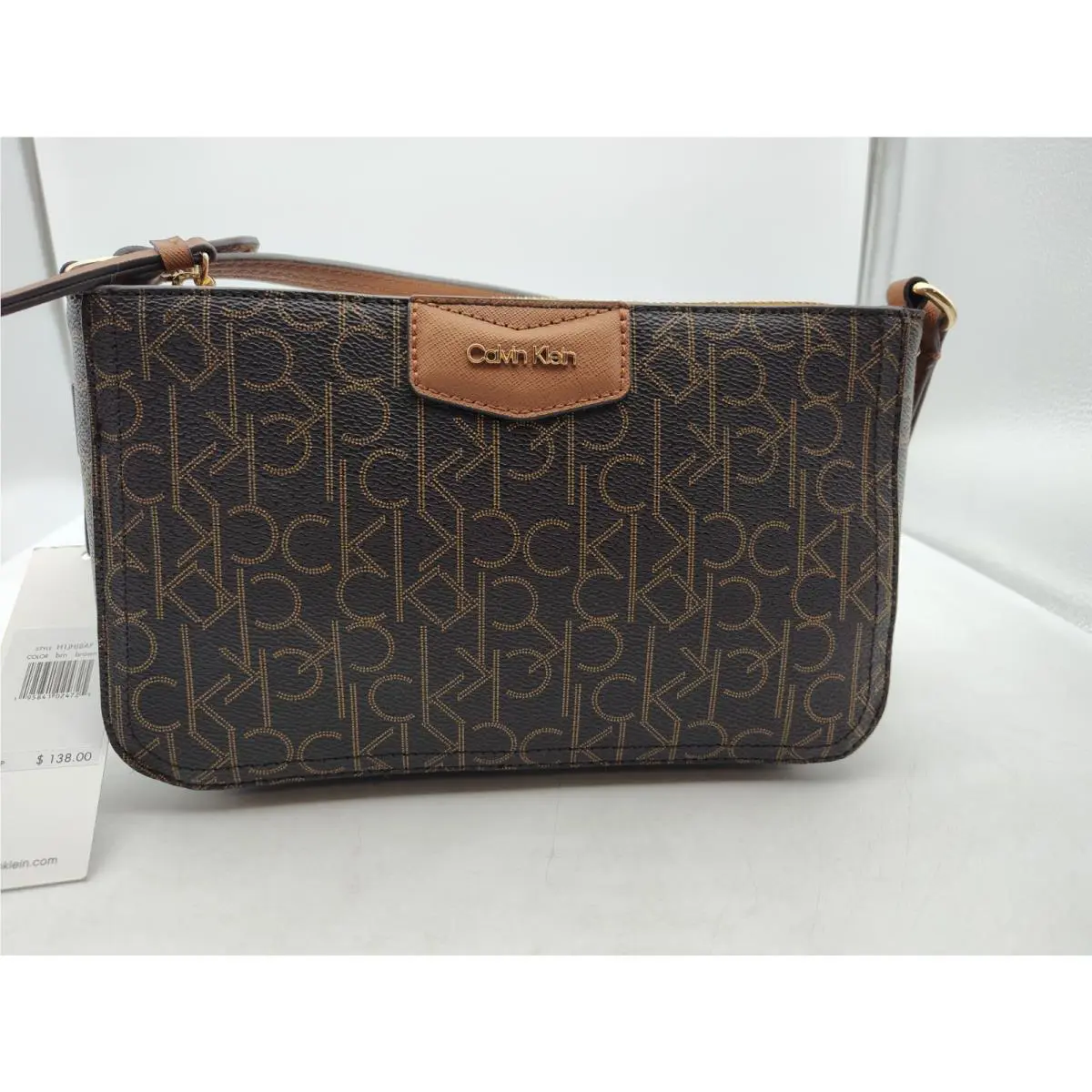 Calvin Klein-signature CK Logo-dark Brown/tan Crossbody Bag-purse-new