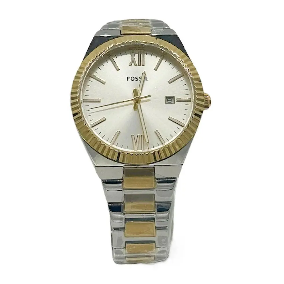 Fossil Scarlette Three-hand Date Two-tone Stainless Steel Women’s Watch ES5259 - Dial: Silver, Band: Gold, Silver, Bezel: Gold