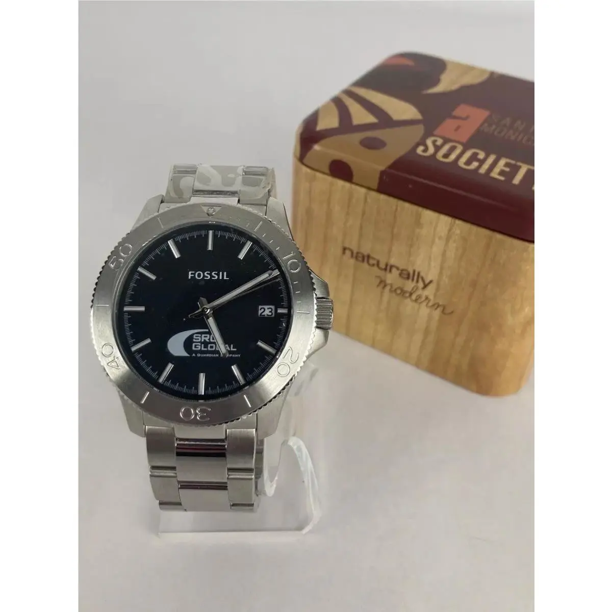 Fossil PR-5432 43mm Black Dial Rotating Bezel Date Watch W/bracelet Battery