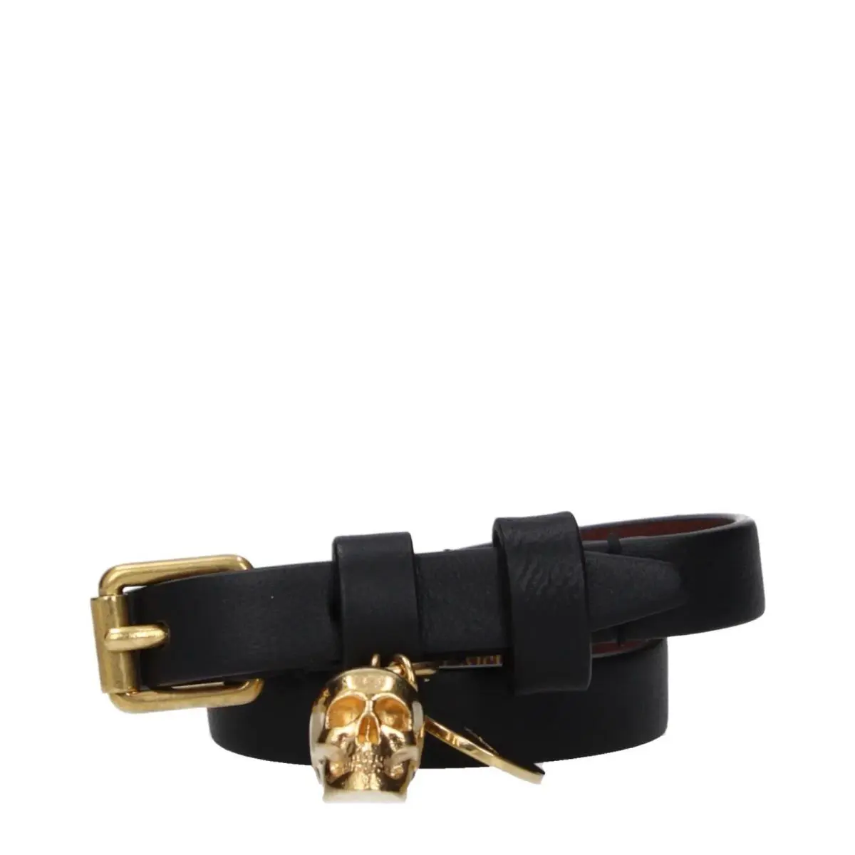 Alexander Mcqueen Double Wrap Skull Black Leather Bracelet