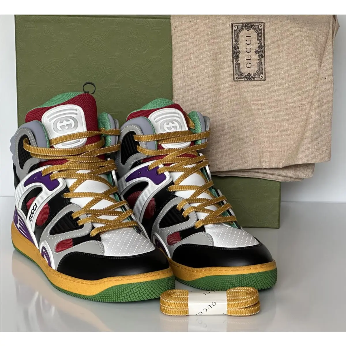 Gucci Basket Demetra Leather Multicolor High-top Sneakers 15.5 US 661303 IT