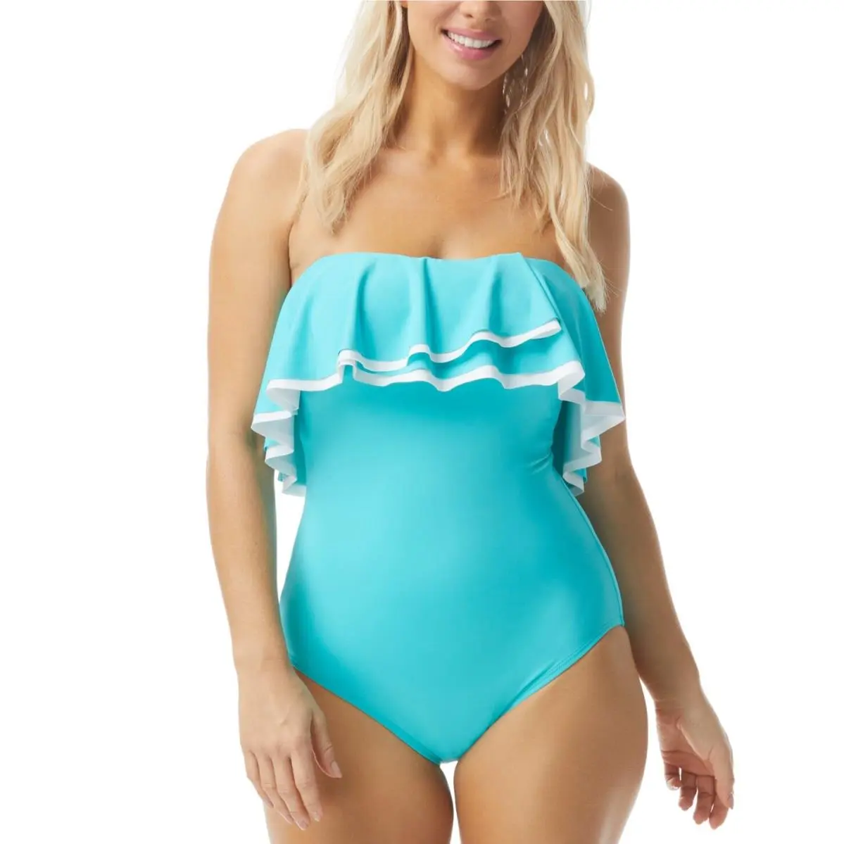 Coco  Womens Contours Ruffled Strapless One-piece Swimsuit Size 14/38D 12117 by Reef