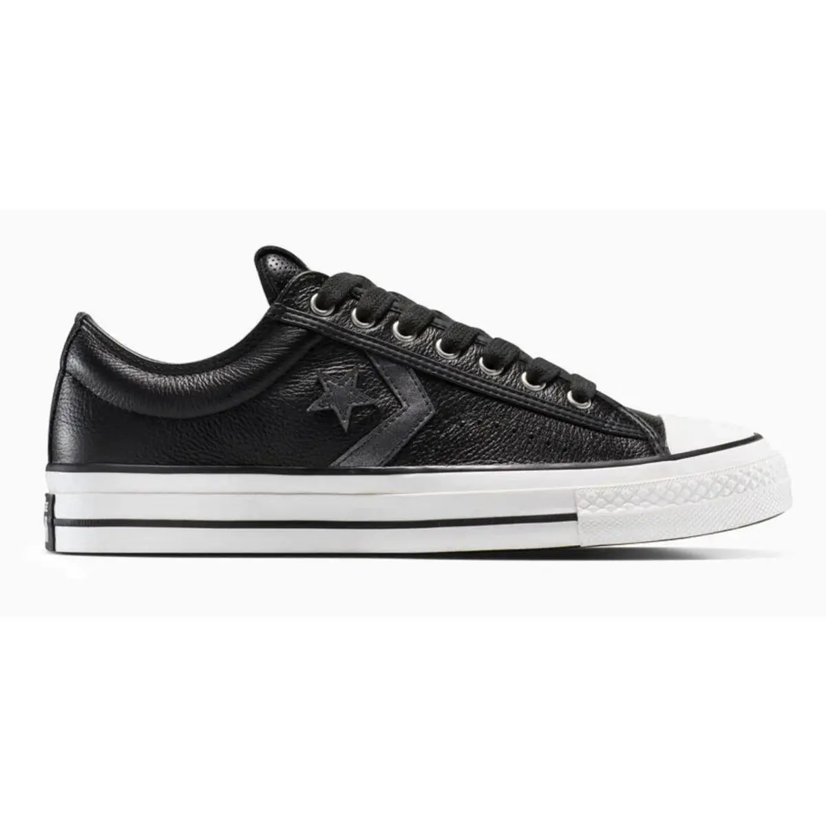 Converse Men`s Star Player 76 Premium Leather Metallic Ortholite Insole Shoes - Black