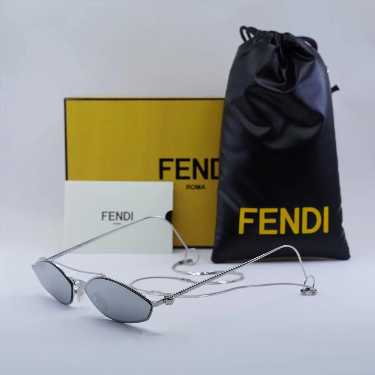 Fendi FE40114U-Y 16C Shiny Palladium with Palladium Chain/smoke with Silver