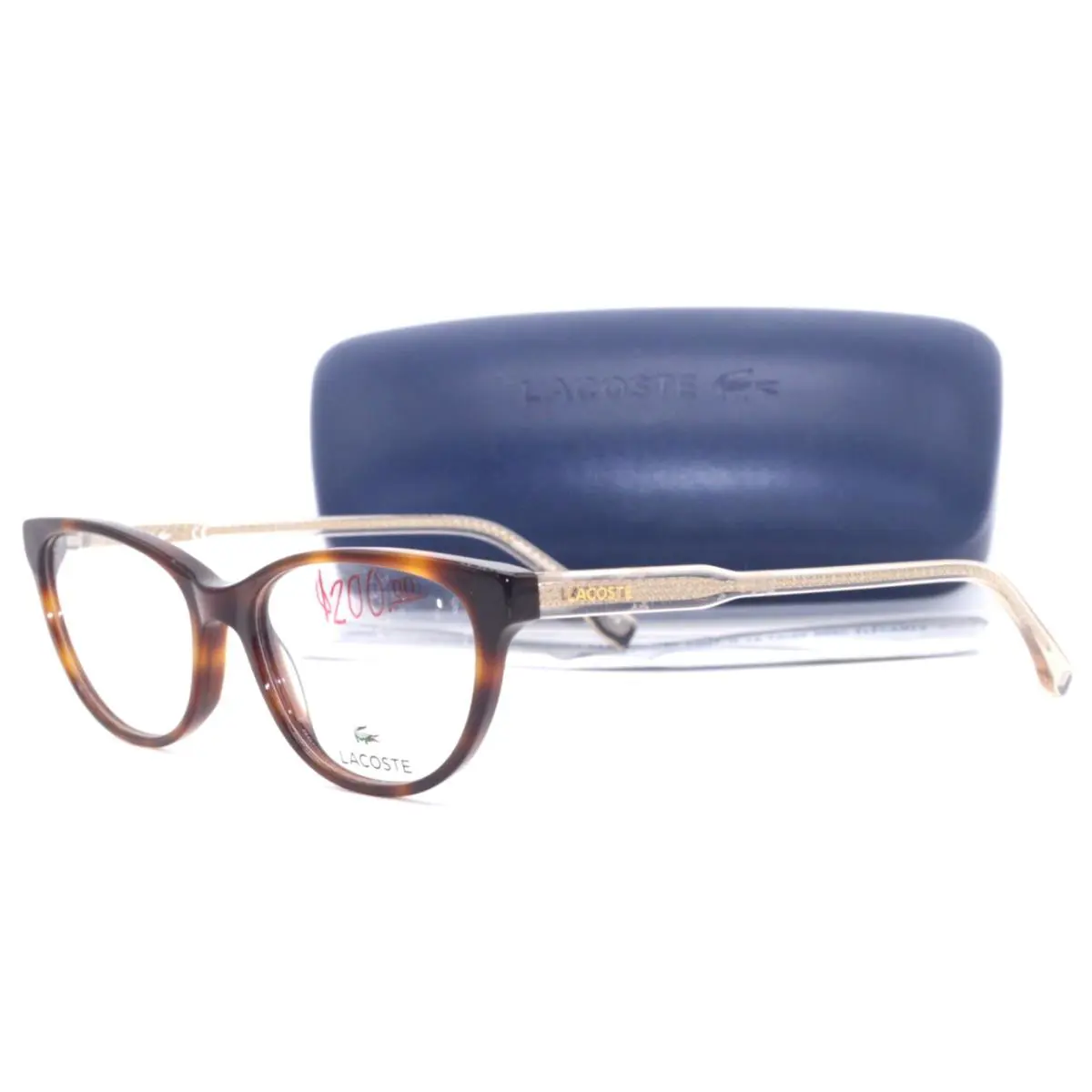 Lacoste L2850 214 Havana W/crystal Peach Temples Eyeglasses 53-16 - Frame: HAVANA WITH CRYSTAL PEACH TEMPLES