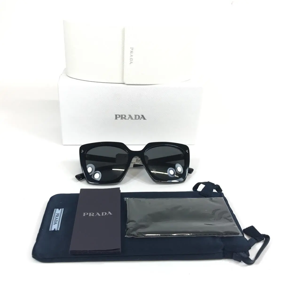 Prada Sunglasses SPR23Z 16K-5S0 Shiny Black Butterfly Frames w/ Dark Gray Lenses