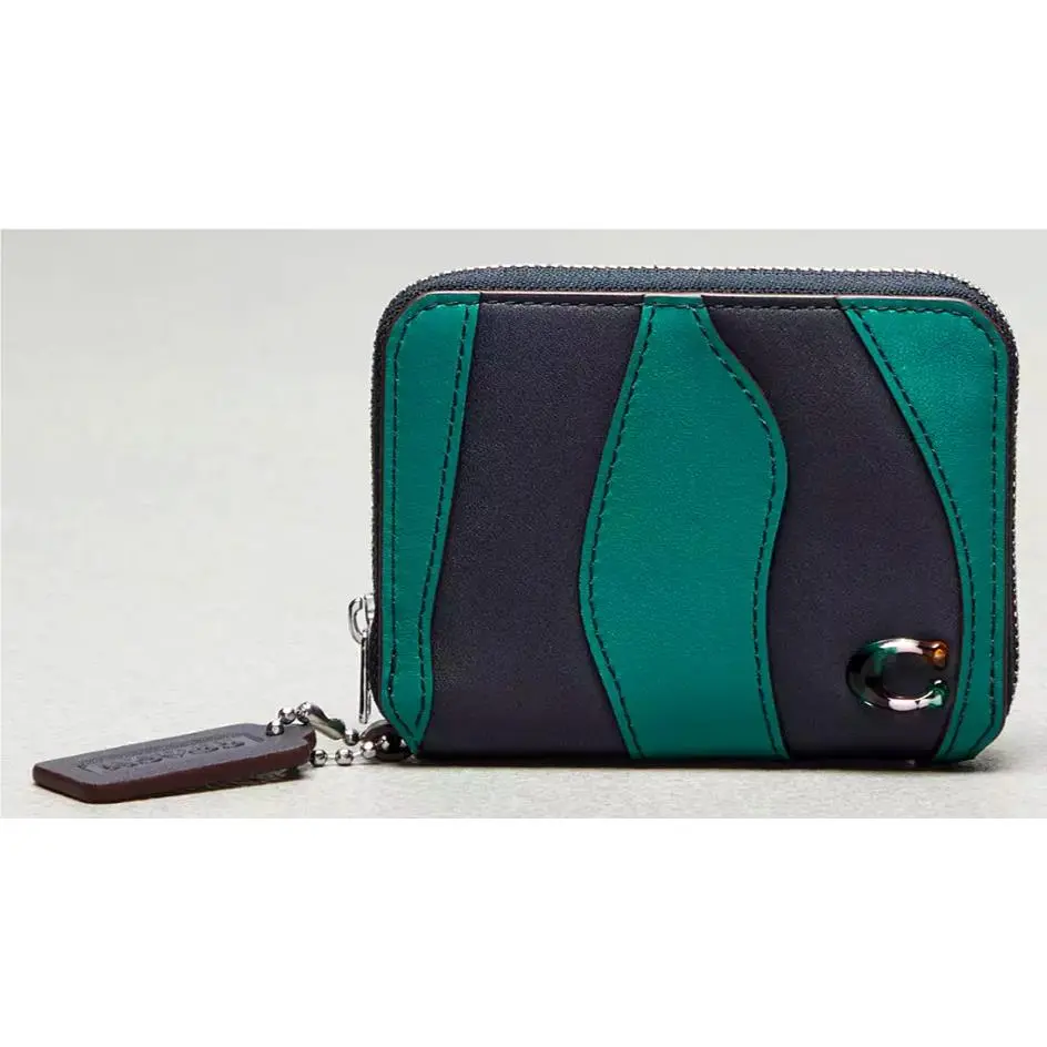 Coach Zip Around Wallet - CQ865 Green/navy Wavy Stripe Upcrafted Leather