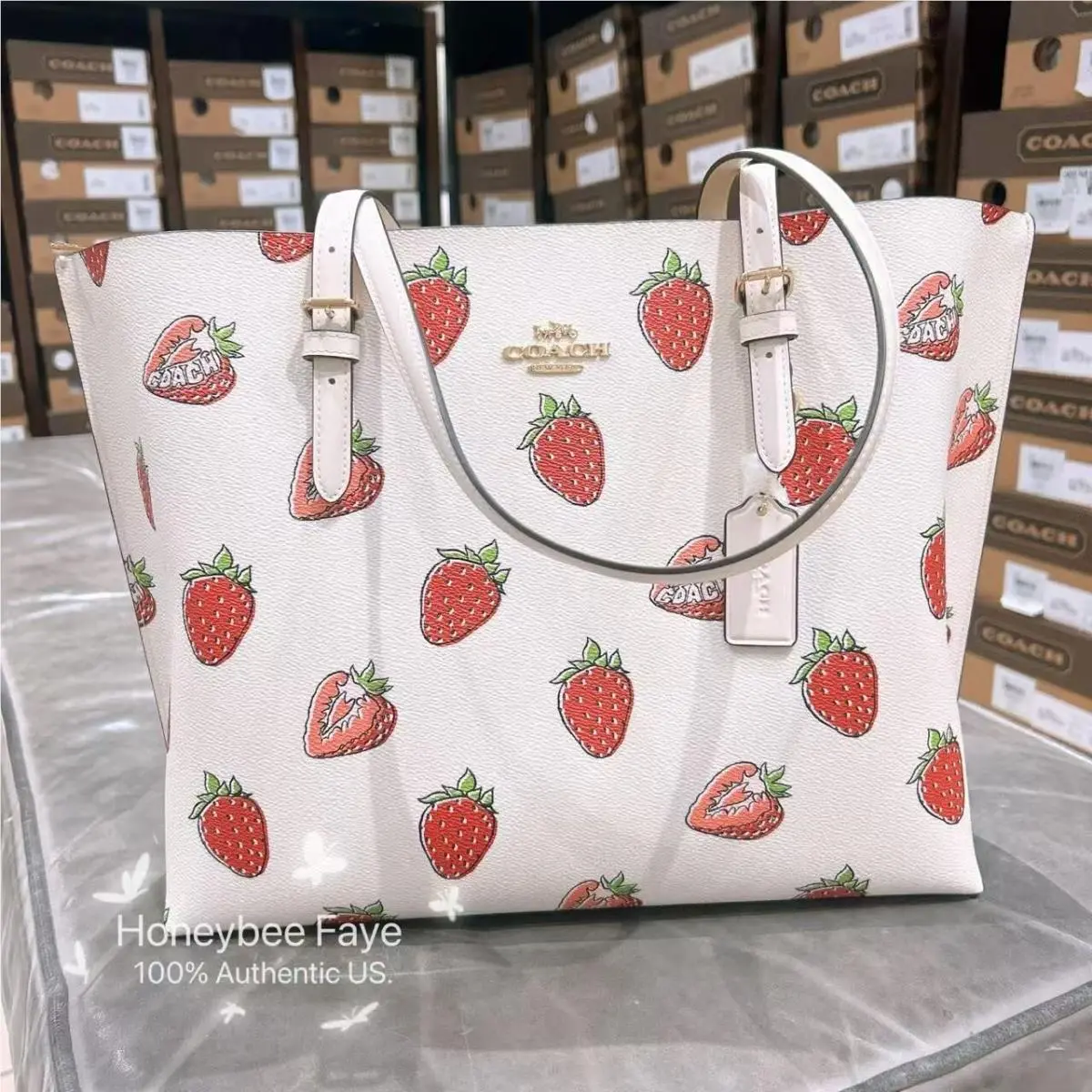 Coach Mollie Tote Bag with Strawberry Print CAQ65