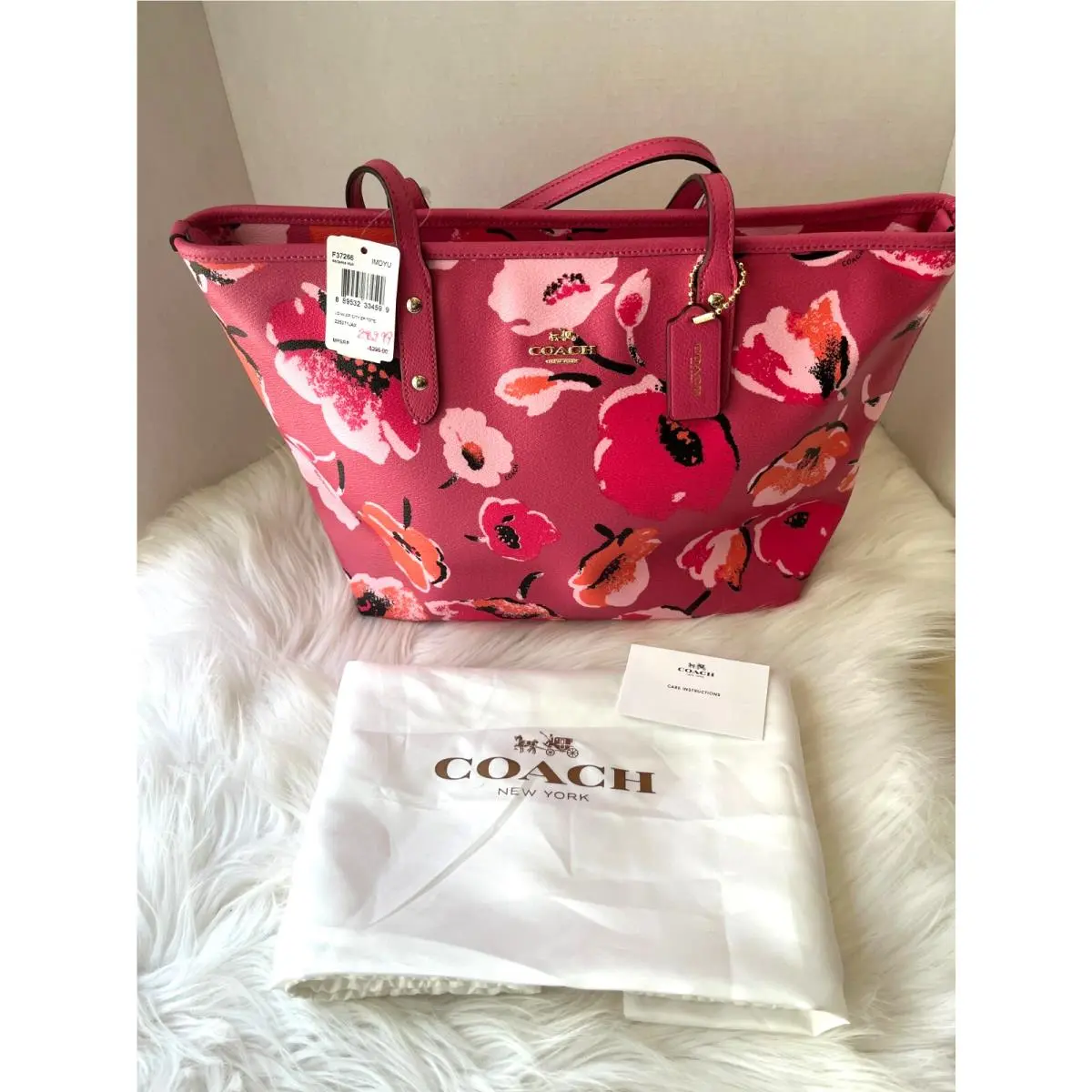 Coach Pink Wildflower Large City Zip Tote Shoulder Bag